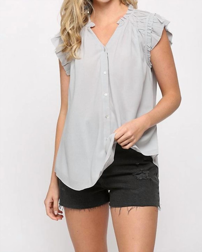 Front of a model wearing a size 1XL Cute As A Button Top in Royal in Royal by GiGiO. | dia_product_style_image_id:327619